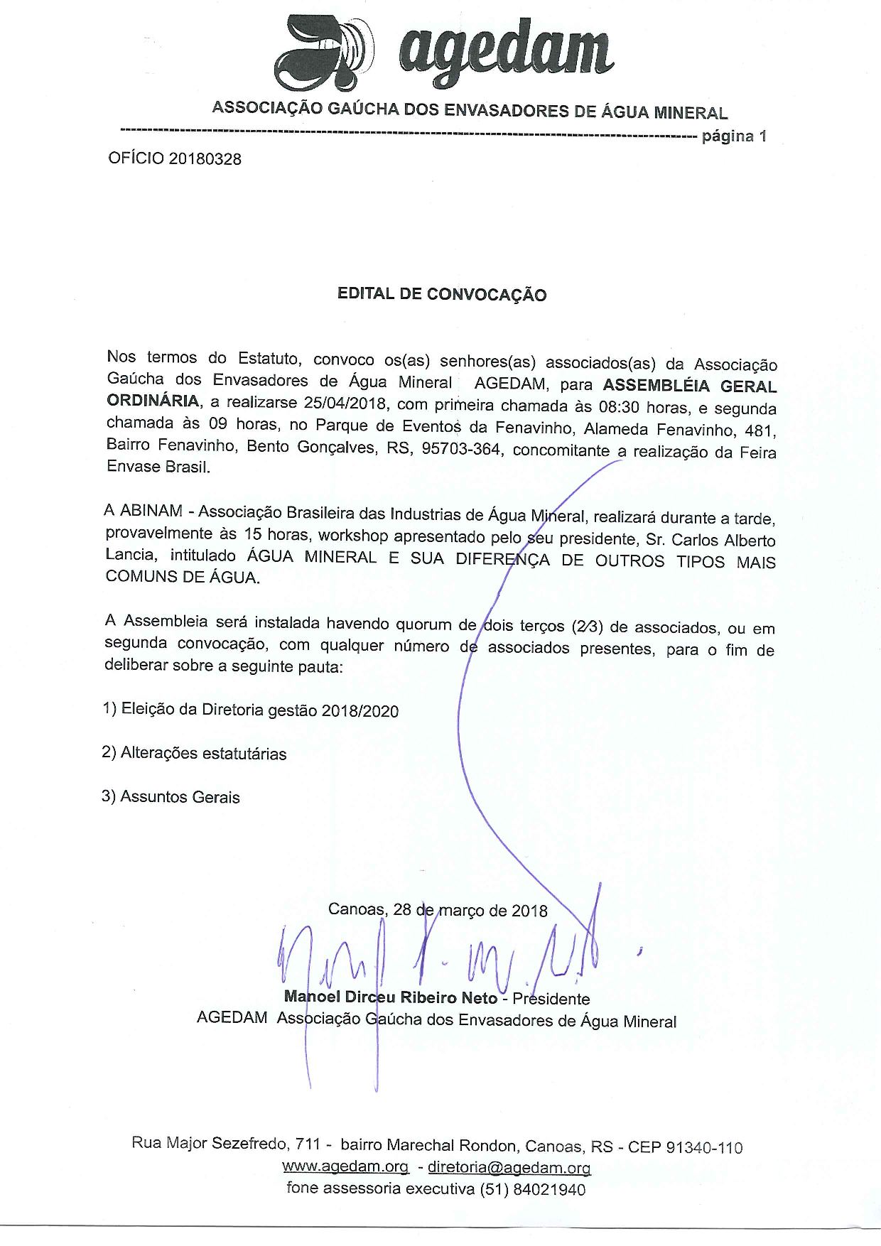 edital convocação assembleia geral ordinária AGEDAM